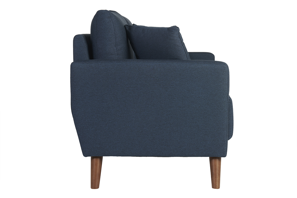 Zweier-Sofa in dunkelblauem Stoff und dunklem Holz MUNIK