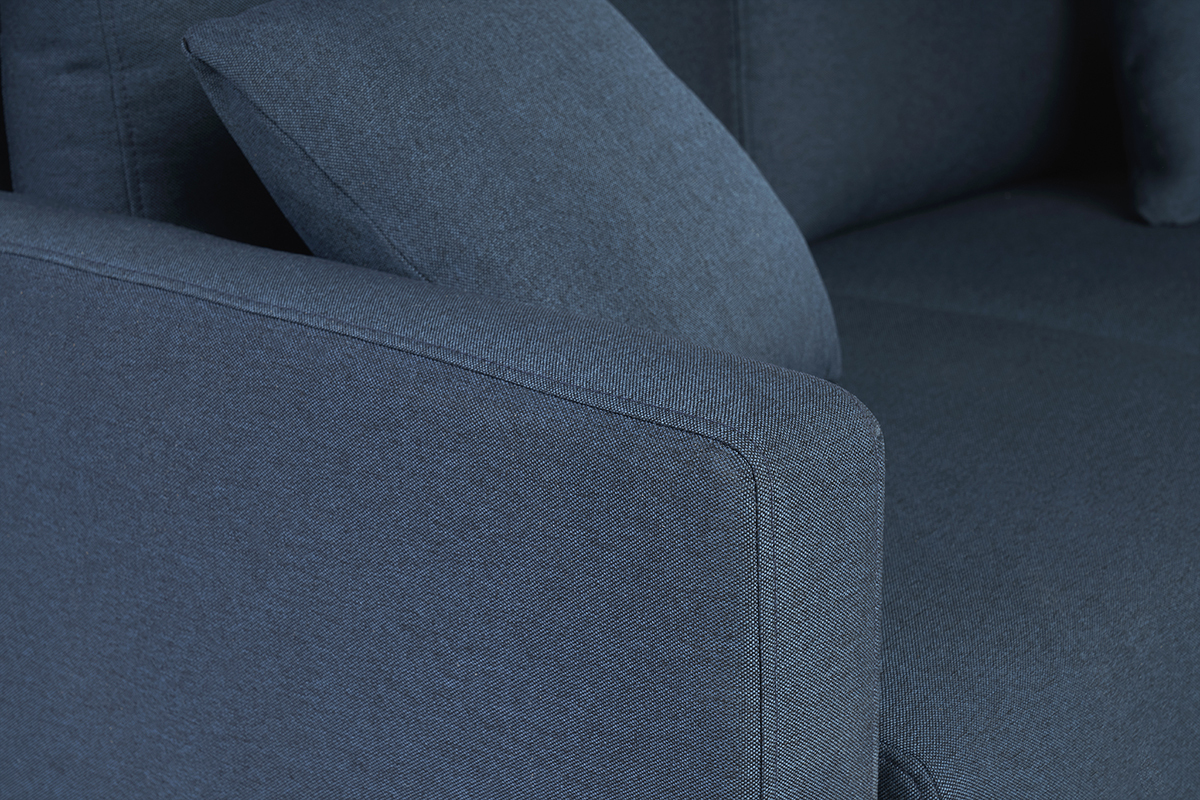 Zweier-Sofa in dunkelblauem Stoff und dunklem Holz MUNIK