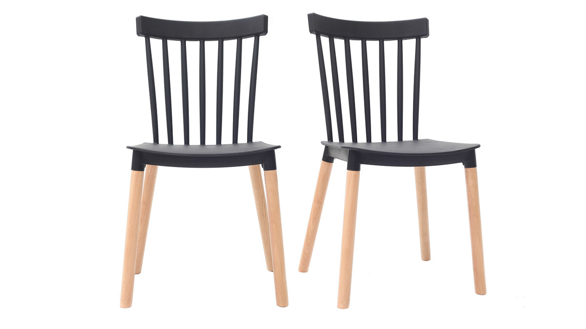 Zweifarbige Design-Sthle schwarz und Holz (2-er Satz) GAMBO