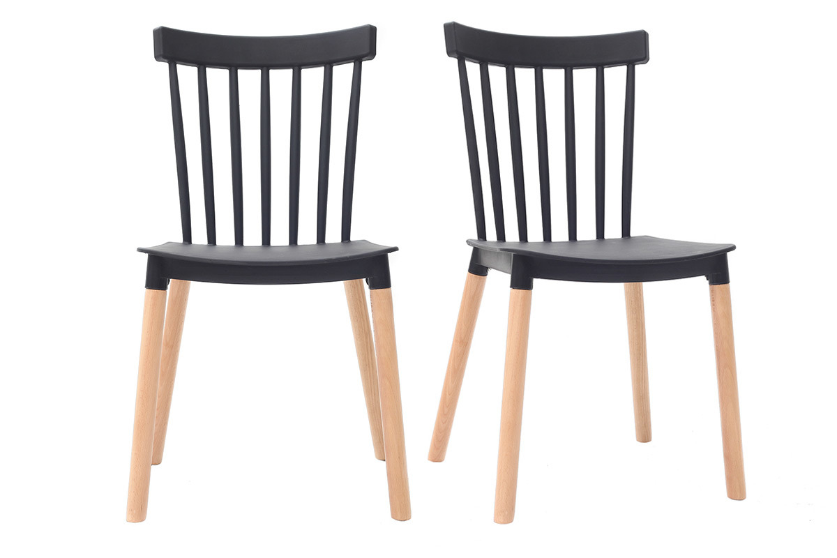 Zweifarbige Design-Sthle schwarz und Holz (2-er Satz) GAMBO