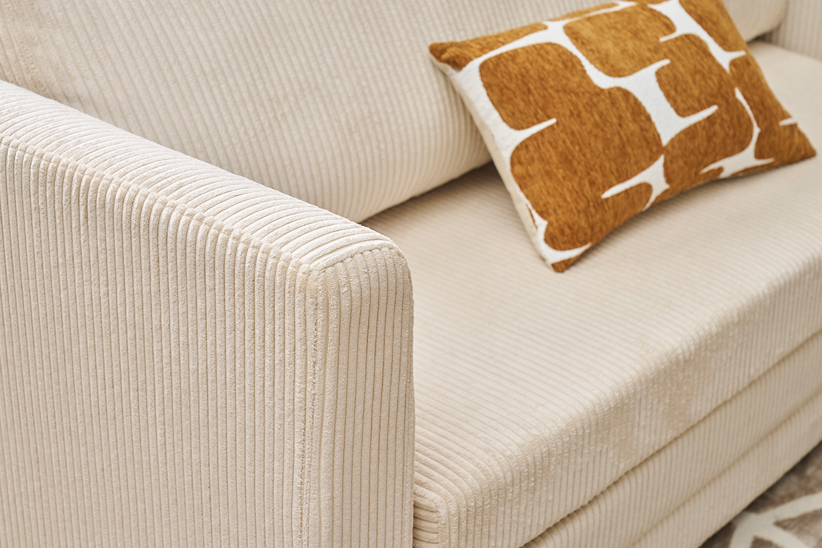 Zweisitzer-Schlafsofa aus beige-farbenem Cordstoff LEON
