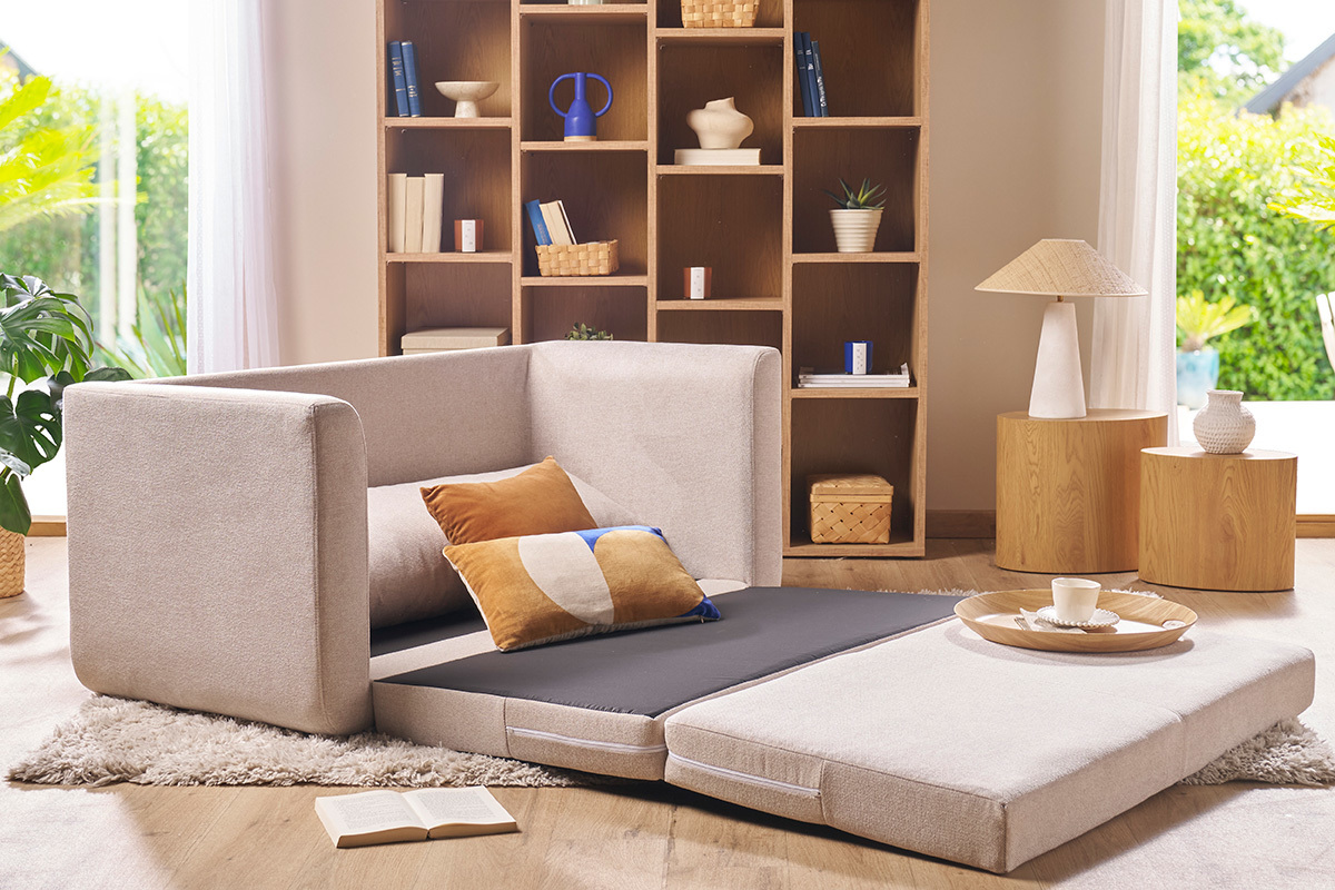 Zweisitzer-Schlafsofa in hellem grauen Stoff LEON