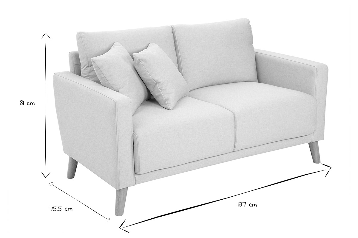 Zweisitzer-Sofa aus beigem Stoff und hellem Holz MUNIK