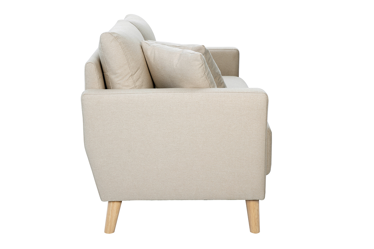 Zweisitzer-Sofa aus beigem Stoff und hellem Holz MUNIK