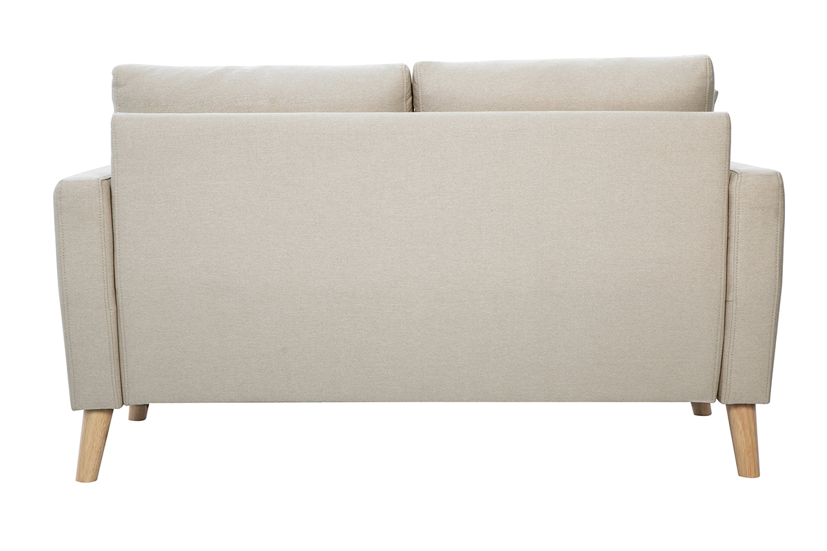Zweisitzer-Sofa aus beigem Stoff und hellem Holz MUNIK