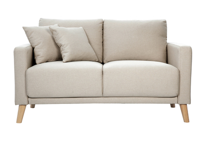 Zweisitzer-Sofa aus beigem Stoff und hellem Holz MUNIK