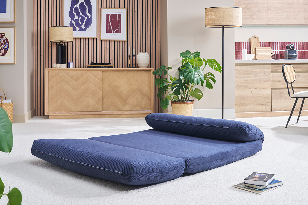 Zweisitzige Schlafsesseln aus Samtcord in Dunkelblau SPENCER