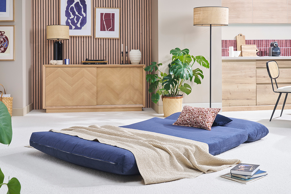 Zweisitzige Schlafsesseln aus Samtcord in Dunkelblau SPENCER