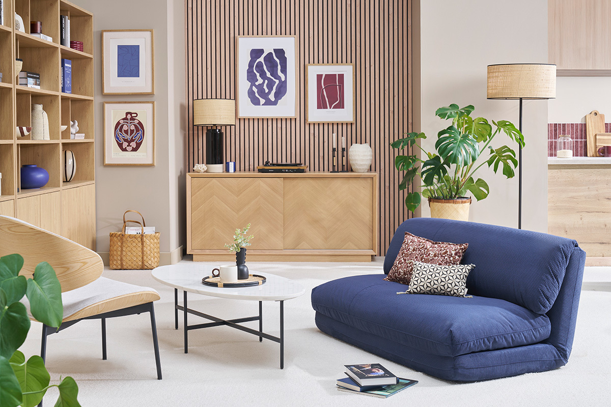 Zweisitzige Schlafsesseln aus Samtcord in Dunkelblau SPENCER